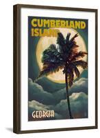 Cumberland Island, Georgia - Palms and Moon-Lantern Press-Framed Art Print