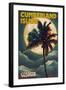 Cumberland Island, Georgia - Palms and Moon-Lantern Press-Framed Art Print