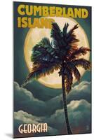 Cumberland Island, Georgia - Palms and Moon-Lantern Press-Mounted Art Print