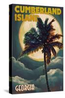 Cumberland Island, Georgia - Palms and Moon-Lantern Press-Stretched Canvas