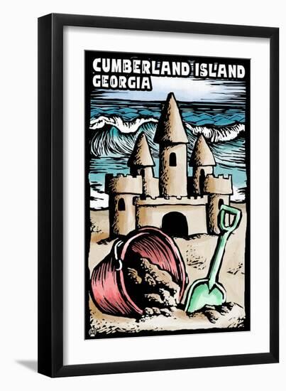 Cumberland Island, Georgia - Sandcastle Scratchboard-Lantern Press-Framed Art Print