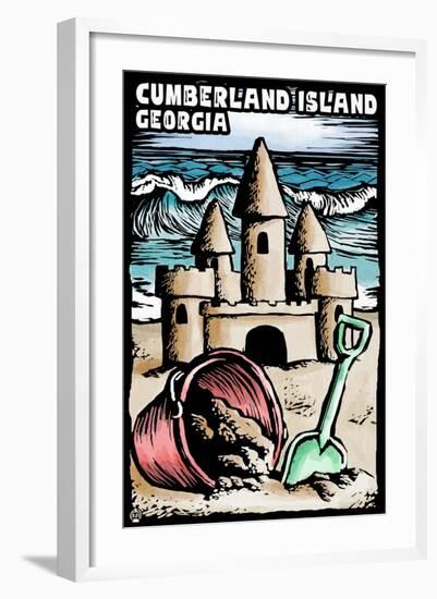 Cumberland Island, Georgia - Sandcastle Scratchboard-Lantern Press-Framed Art Print