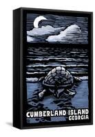 Cumberland Island, Georgia - Sea Turtle on Beach - Scratchboard-Lantern Press-Framed Stretched Canvas