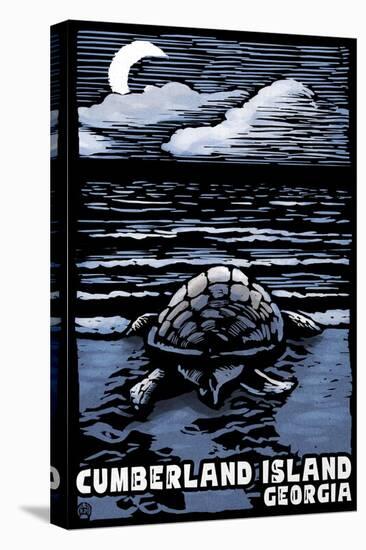 Cumberland Island, Georgia - Sea Turtle on Beach - Scratchboard-Lantern Press-Stretched Canvas