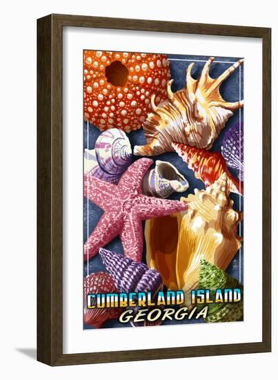 Cumberland Island, Georgia - Shells Montage-Lantern Press-Framed Art Print