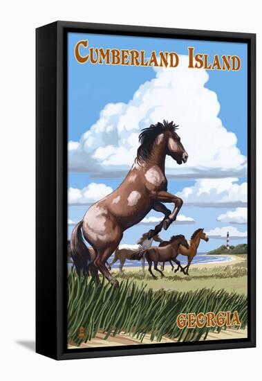 Cumberland Island, Georgia - Wild Horses-Lantern Press-Framed Stretched Canvas