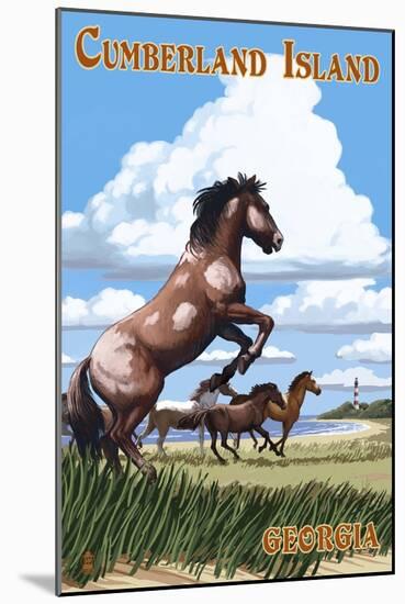 Cumberland Island, Georgia - Wild Horses-Lantern Press-Mounted Art Print
