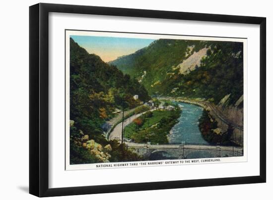 Cumberland, Maryland - National Road Through the Narrows Scene-Lantern Press-Framed Art Print