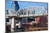 Cumberland River Pedestrian Bridge, Nashville Skyline, Tennessee-null-Mounted Photographic Print