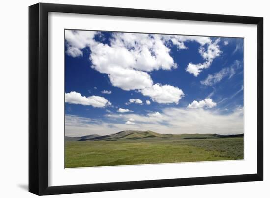 Cumulus Clouds and Blue Sky over Green Fields Near Pine, Idaho, USA-David R. Frazier-Framed Photographic Print