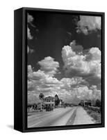Cumulus Clouds Billowing over Texaco Gas Station along a Stretch of Highway US 66-Andreas Feininger-Framed Stretched Canvas