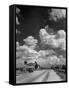 Cumulus Clouds Billowing over Texaco Gas Station along a Stretch of Highway US 66-Andreas Feininger-Framed Stretched Canvas