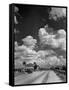 Cumulus Clouds Billowing over Texaco Gas Station along a Stretch of Highway US 66-Andreas Feininger-Framed Stretched Canvas