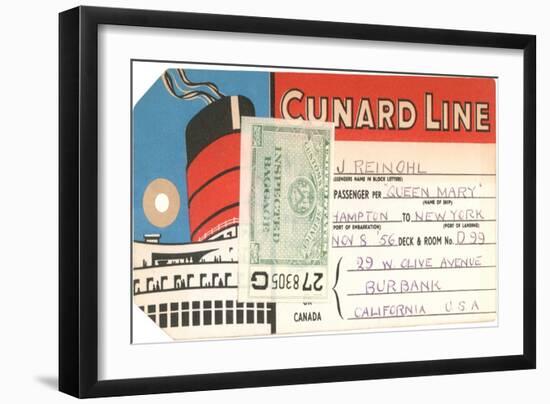 Cunard Line Baggage Tag with Inspection Stamp-null-Framed Art Print