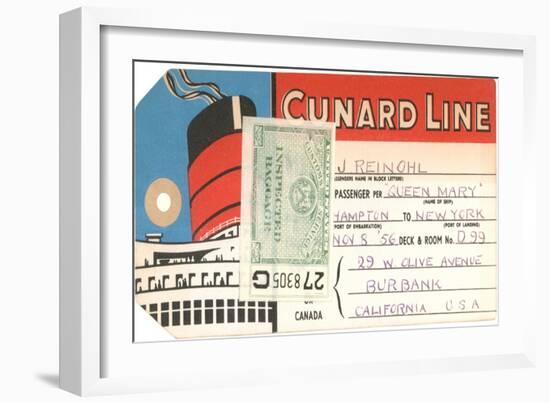 Cunard Line Baggage Tag with Inspection Stamp-null-Framed Art Print