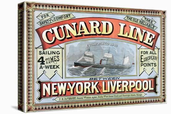 Cunard Line Between New York and Liverpool Poster-George H. Fergus-Stretched Canvas