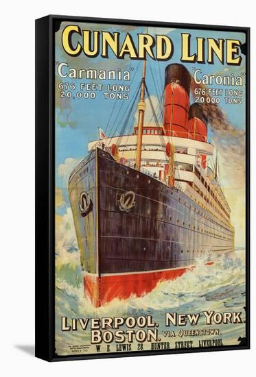 'Cunard Line - Liverpool, New York, Boston' - Werbeplakar für die Reederei Cunard Line. Ca. 1905-Edward Wright-Framed Stretched Canvas