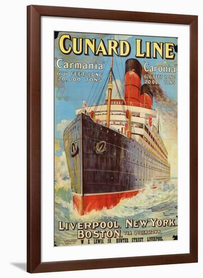 'Cunard Line - Liverpool, New York, Boston' - Werbeplakar für die Reederei Cunard Line. Ca. 1905-Edward Wright-Framed Giclee Print