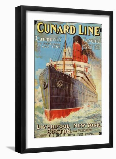 'Cunard Line - Liverpool, New York, Boston' - Werbeplakar für die Reederei Cunard Line. Ca. 1905-Edward Wright-Framed Giclee Print