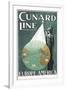 Cunard Line Poster Advertising Travel Between Europe and America-null-Framed Art Print