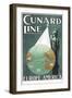 Cunard Line Poster Advertising Travel Between Europe and America-null-Framed Art Print