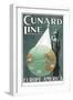 Cunard Line Poster Advertising Travel Between Europe and America-null-Framed Art Print