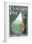 Cunard Line Poster Advertising Travel Between Europe and America-null-Framed Art Print