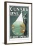 Cunard Line Poster Advertising Travel Between Europe and America-null-Framed Art Print