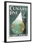 Cunard Line Poster Advertising Travel Between Europe and America-null-Framed Art Print