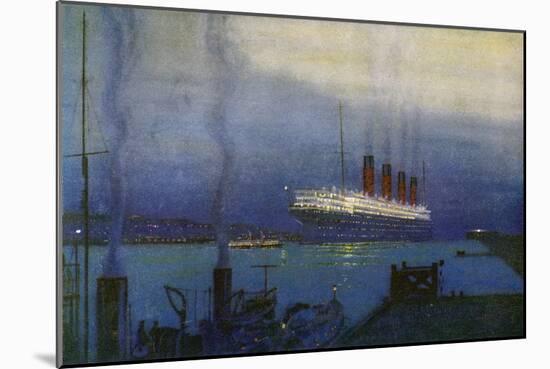 Cunard Line R.M.S. Mauretania at Cherbourg-null-Mounted Art Print