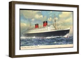 Cunard Line, R.M.S. Queen Elizabeth, Dampfschiff-null-Framed Giclee Print