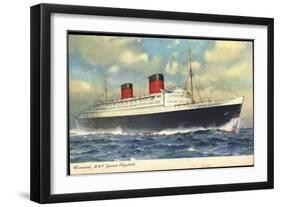 Cunard Line, R.M.S. Queen Elizabeth, Dampfschiff-null-Framed Giclee Print