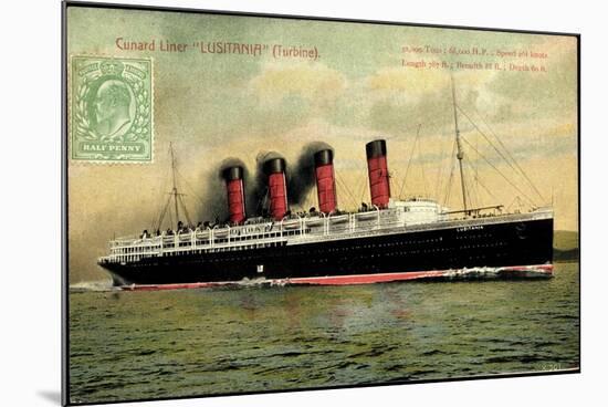 Cunard Line, Turbine Liner Lusitania, Dampfer-null-Mounted Giclee Print