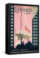 Cunard Line' - Werbeplakat für Reisen von Europa nach Amerika mit der Reederei Cunard Line-Kenneth Shoesmith-Framed Stretched Canvas