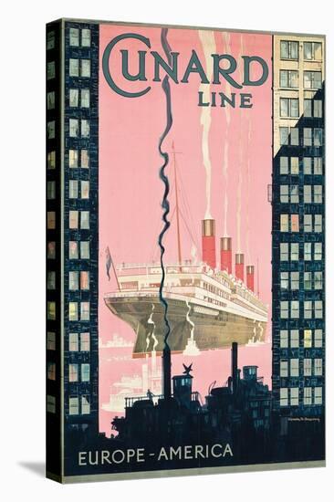 Cunard Line' - Werbeplakat für Reisen von Europa nach Amerika mit der Reederei Cunard Line-Kenneth Shoesmith-Stretched Canvas