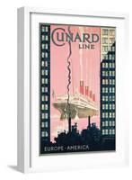 Cunard Line' - Werbeplakat für Reisen von Europa nach Amerika mit der Reederei Cunard Line-Kenneth Shoesmith-Framed Giclee Print