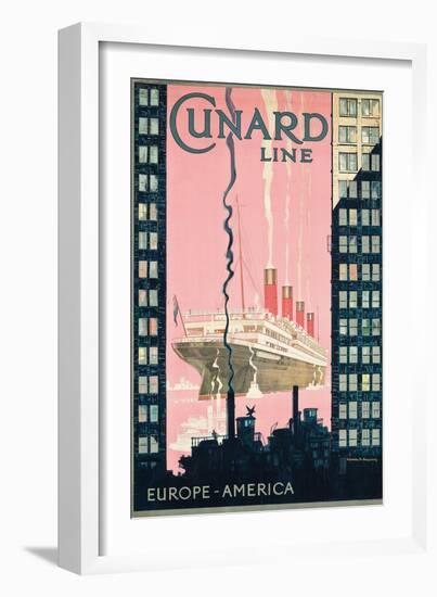 Cunard Line' - Werbeplakat für Reisen von Europa nach Amerika mit der Reederei Cunard Line-Kenneth Shoesmith-Framed Giclee Print