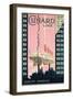 Cunard Line' - Werbeplakat für Reisen von Europa nach Amerika mit der Reederei Cunard Line-Kenneth Shoesmith-Framed Premium Giclee Print