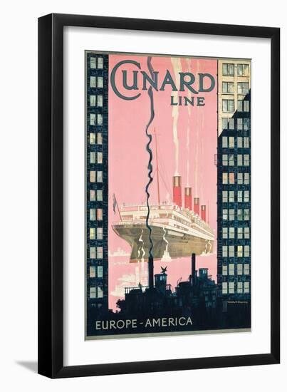 Cunard Line' - Werbeplakat für Reisen von Europa nach Amerika mit der Reederei Cunard Line-Kenneth Shoesmith-Framed Premium Giclee Print