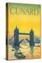 Cunard, Tower Bridge Travel Poster-null-Stretched Canvas