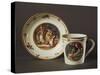 Cup and Saucer Decorated with Courtly Scenes in Austrian Setting-null-Stretched Canvas