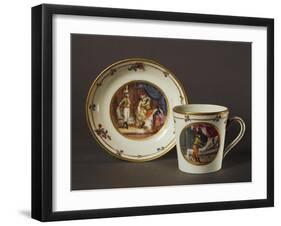 Cup and Saucer Decorated with Courtly Scenes in Austrian Setting-null-Framed Giclee Print