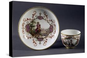 Cup and Saucer Decorated with Figures In, 1770-1780-null-Stretched Canvas