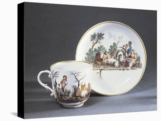 Cup and Saucer Decorated with Figures of Shepherds, Ceramic, 1780-null-Stretched Canvas