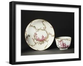 Cup and Saucer Decorated with Green Foliage and Figures of Soldiers in Red, 1760-null-Framed Giclee Print