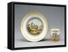 Cup and Saucer Decorated with Landscapes and Ruins, Porcelain-null-Framed Stretched Canvas