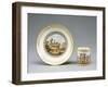 Cup and Saucer Decorated with Landscapes and Ruins, Porcelain-null-Framed Giclee Print