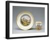 Cup and Saucer Decorated with Landscapes and Ruins, Porcelain-null-Framed Giclee Print