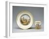 Cup and Saucer Decorated with Landscapes and Ruins, Porcelain-null-Framed Giclee Print