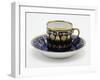 Cup and Saucer Decorated with Palmettes and Tendrils on Blue Background-null-Framed Giclee Print